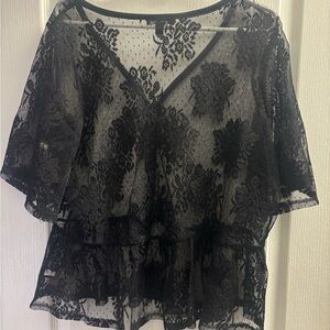 Lane Bryant Black Floral Lace Peplum Blouse